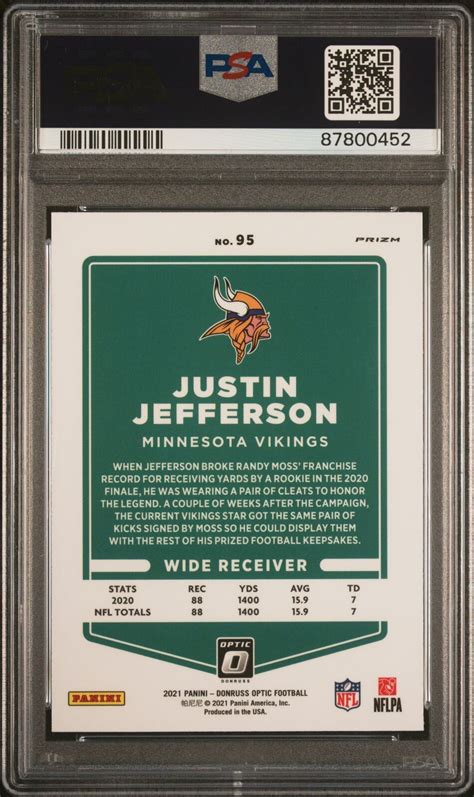 Justin Jefferson 2021 Panini Donruss Optic Holo 95 Vikings PSA 10 EBay