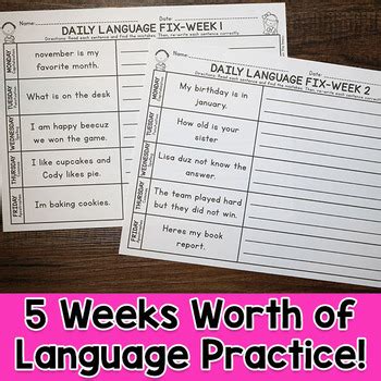 Second Grade Daily Language Fix For November By Jasmine McClain TPT