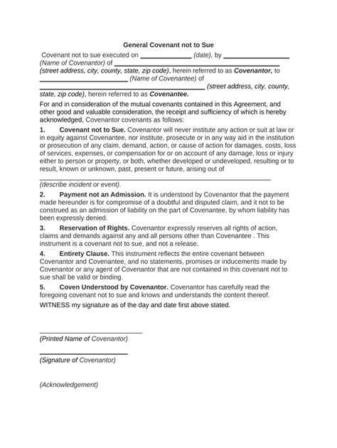 Covenant Not Sue Agreement Doc Template Pdffiller