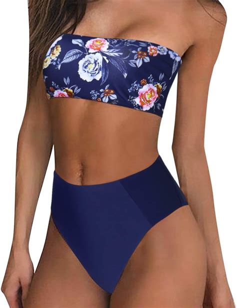 Amazon Ruuhee Women Bandeau High Waisted Two Piece Swimsuits Bikini Set High Cut L Us Size