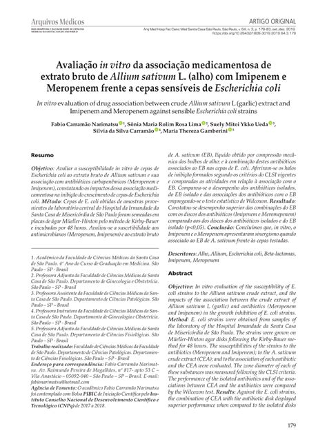 PDF Avaliação in vitro da associação medicamentosa de extrato bruto