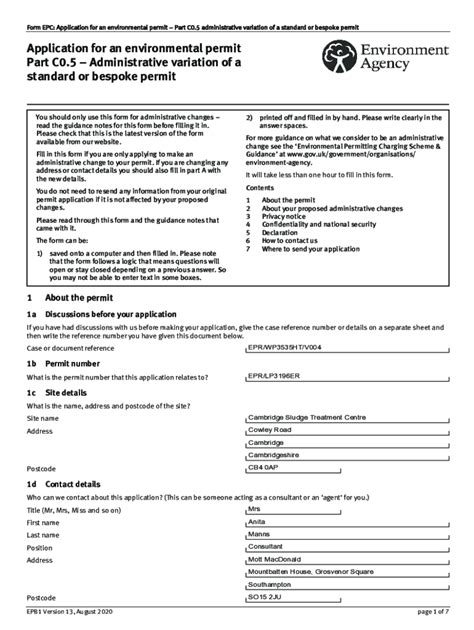 Fillable Online Part C Administrative Change To A Standard Or