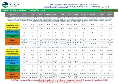 Harmonogram wywozu odpadów na 2024 rok Gmina Żarów