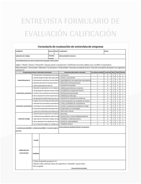 Plantilla De Formato Excel Entrevista Formulario De Evaluaci N