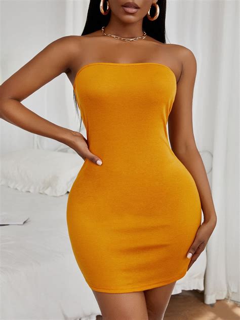 Tube Top Dress Mustard Artofit