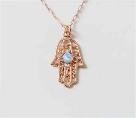 Opal Hamsa Necklace Rose Gold Hamsa Necklace Rose Gold Hand Etsy