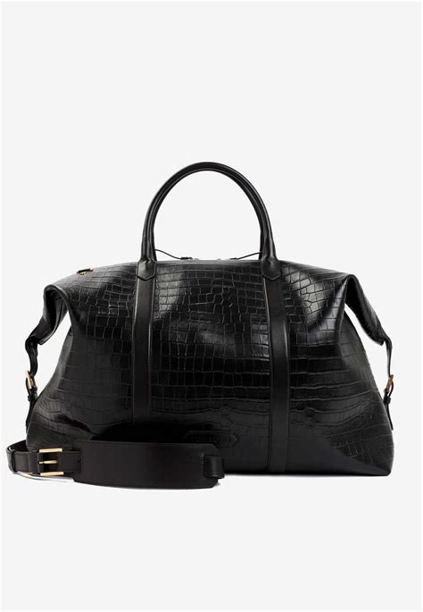 Tom Ford Duffle Bag In Croc Embossed Calf Leather In Black For Men Lyst