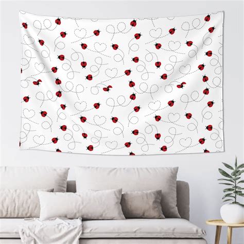 Xecao Ladybugs Flying On Dotted Route Print Tapestry, Wall Hanging Room