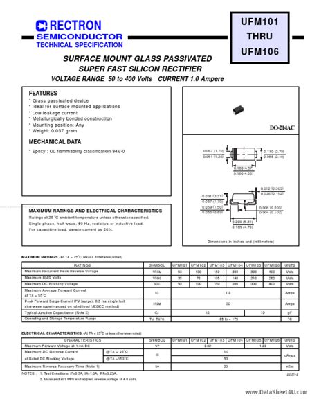 Ufm Rectron Semiconductor Rectifier Hoja De Datos Ficha T Cnica