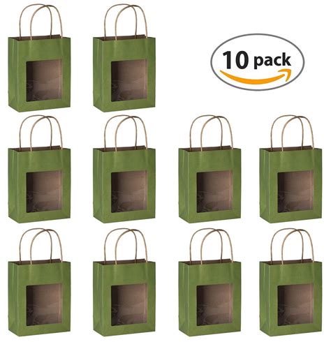 Hammont Paper Bags With Handle 10 Pack Transparent Gift Bags Green