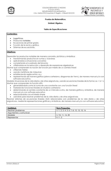 06 Prueba Matemática Algebra Ecuaciones 2 medio FILA B C O Q U I M B