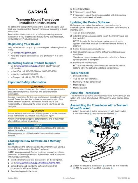 Garmin echoMAP™ 95sv - Transom-Mount Transducer Installation Instructions