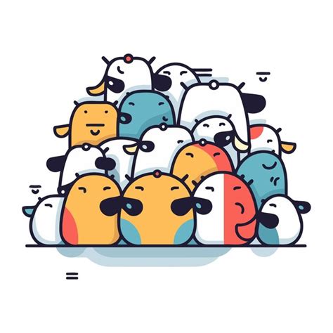 Groupe De Moutons Mignons Dans Le Style D Art En Ligne Illustration