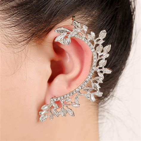 Punk Jewelry Women Gift Gold Silver Plated Crystal Ear Cuff Curved