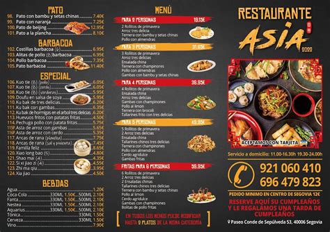 Carta De Restaurante Asia Segovia