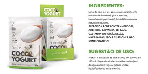 Coco Yogurt Caixa C Saches G Vegano Fibras Puravida Frete Gr Tis