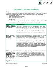 CBS DSB Assignment 9 Docx Assignment 9 Your Innovation Barriers