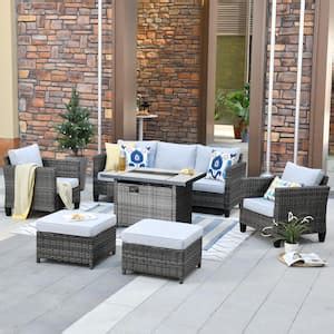 Ovios New Vultros Gray Piece Wicker Patio Fire Pit Conversation