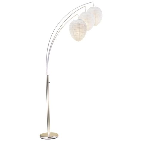 Modern Arc Lamp with White Paper Shades in Satin Steel Finish | 4108-22 ...