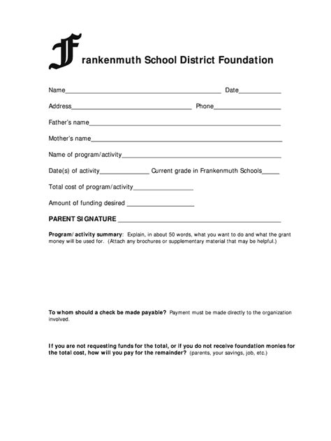 Fillable Online Frankenmuth K12 Mi Individual Student Grants