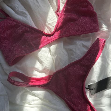 Maia Yanes Hot Pink Sparkle Triangl Bikini Top Depop