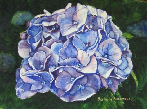 Blue Flower Hydrangea Watercolor Painting Canvas Print Etsy Blue