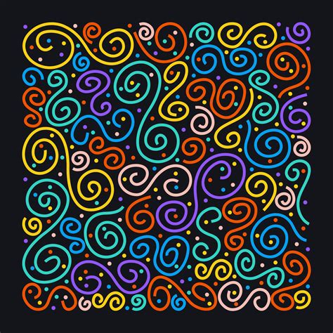 Colorful spirals and dots on black background. Bright pattern. Wavy ...