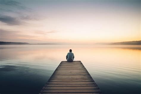 Premium Photo A Man Sits On A Dock Looking Out Into The Water At A