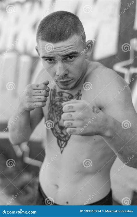 Male Bully With A Naked Torso Black And White Photo Stock Photo Image Of Bandit Caucasian