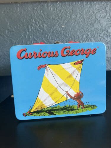 Curious George 1997 Vtg Lunch Box Yellow Kite Light Blue Metal Tin Schylling Ebay