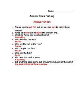 Anansi Goes Fishing Comprehension Sheet by The Fresh Apple | TpT