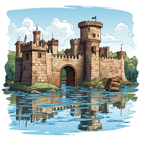 premium photo cartoon illustration   castle   moat