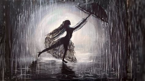 Rain Dancer Painting Of A Lady Dancing In The Rain With Umbrella