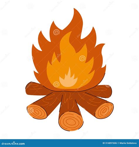 Cartoon Illustration Of A Campfire Stacked Firewood Stock Vector