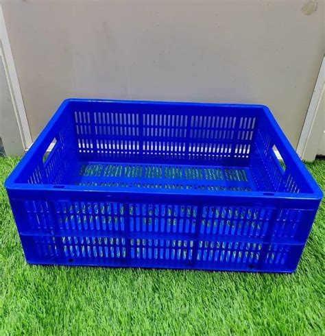 L Perforated Blue Plastic Vegetable Crate Dimension X X