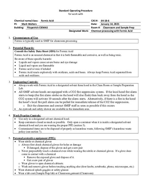 Fillable Online Smif Pratt Duke Standard Operating Procedure For Work