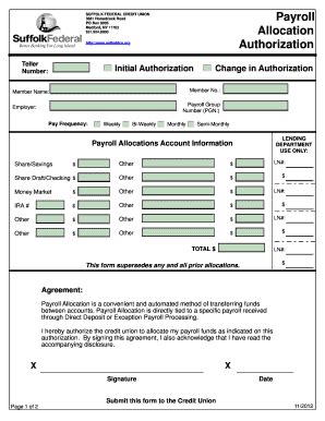 Fillable Online Suffolkfcu Payroll BAllocationb Authorization BFormb