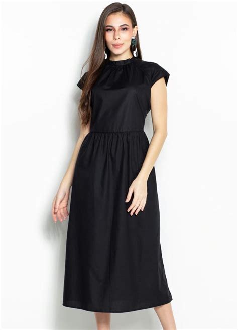 Vestido Midi De Tricoline Preto Hering