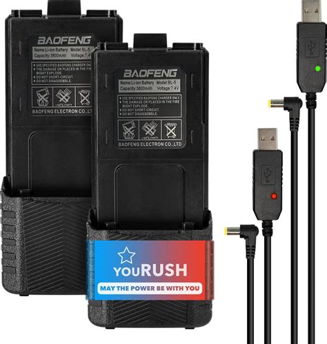 Amazon YouRUSH 2 Pack BL 5 Extended UV5R Battery 3800mAh With USB