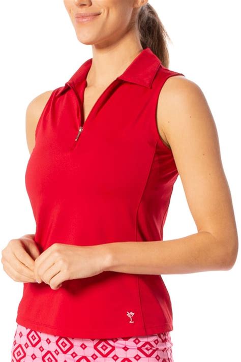 Golftini Sleeveless Zip Tech Polo Red Peanuts And Golf