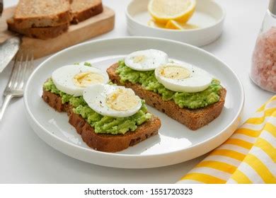 Avocado Egg Sandwich Glass Water Healthy Stock Photo