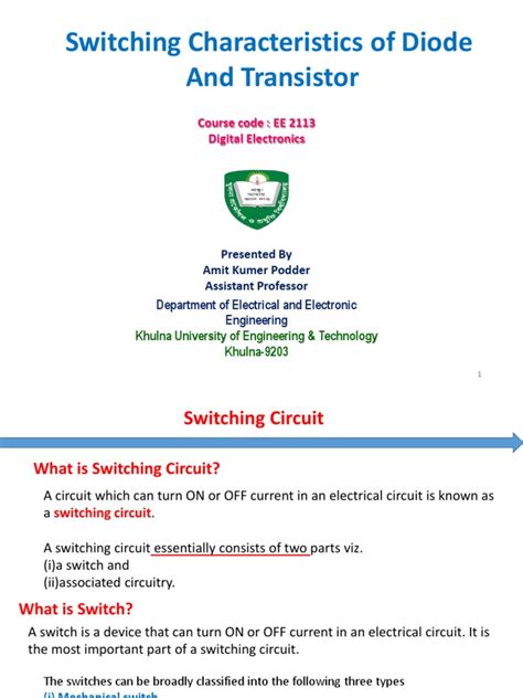 Switching Characteristics of Diode and Transistor | PDF | P–N Junction ...