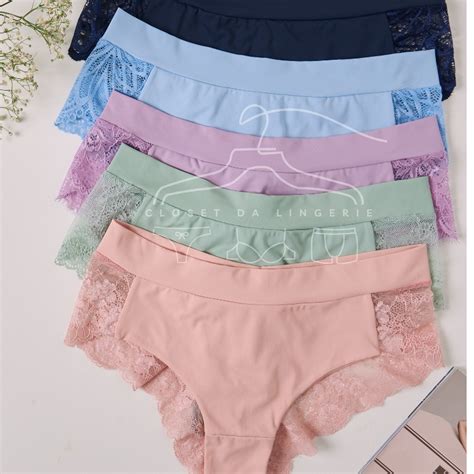 Kit Calcinhas Microfibra Fio Em Renda Pala Dupla Conforto Lingerie