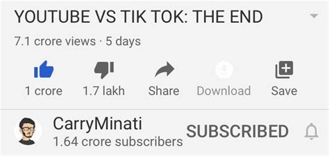 Youtube Removed 7 Crore Carryminati Youtube Vs Tiktok The End Video