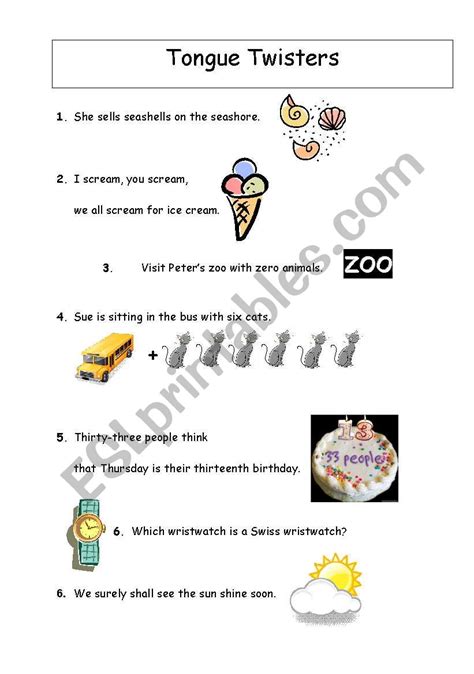 Printable Tongue Twister Worksheets