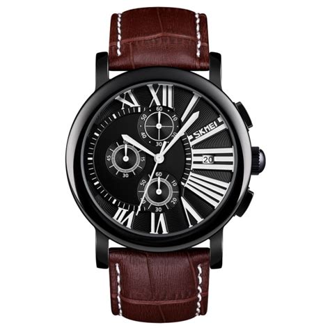 SKMEI 9196 Casual Quartz Analog 3 ATM Water Proof Leather Strap Men's ...