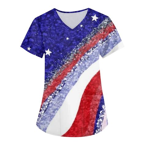 Ydkzymd Fourth Of July Scrubs Plus Size Women Independence Day Flag