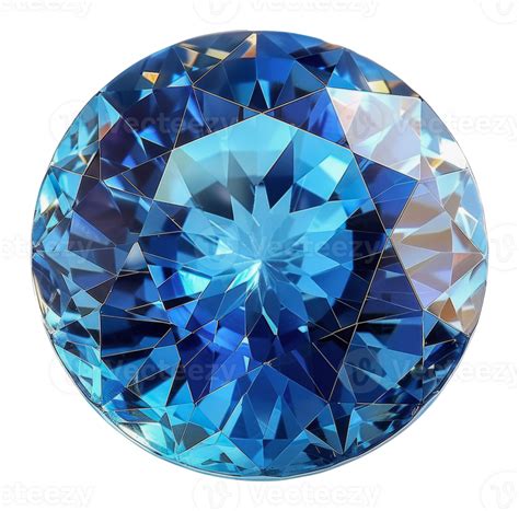 Circular Blue Gemstone With Intricate Facet Design Cut Out Stock