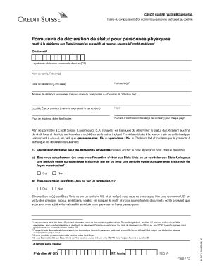 Fillable Online Formulaire De D Claration De Statut Pour Personnes