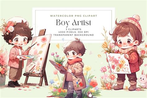 Watercolor Boy Artist Clipart